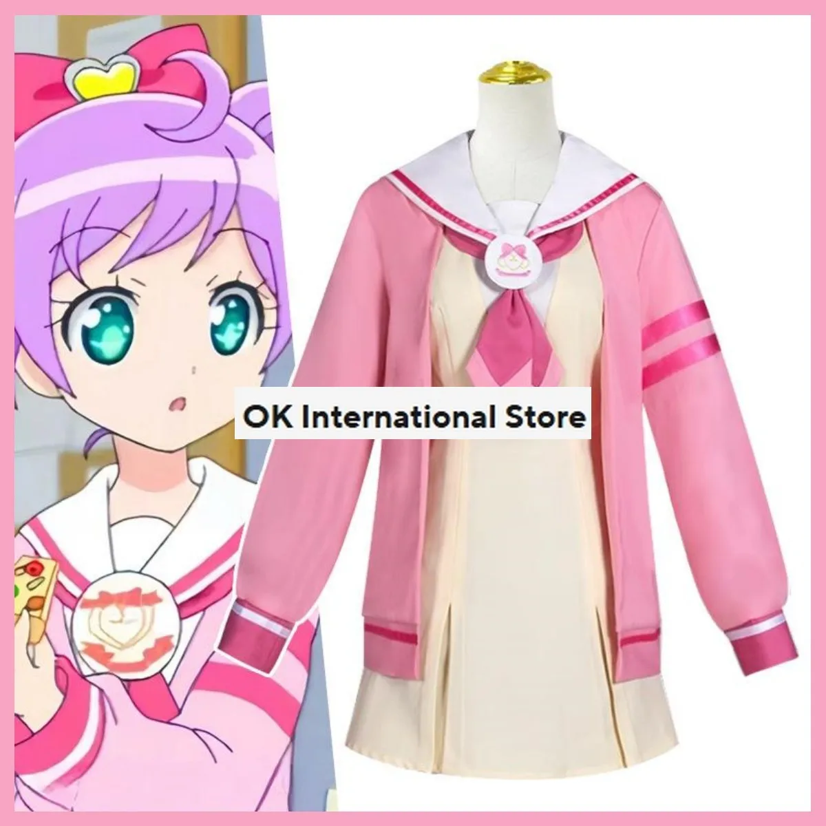 Anime Pripara Manaka Laala Cosplay Costume SoLaMi Smile Childhood Pink School Uniform Coat Yellow Dress Woman Lovely Campus Set