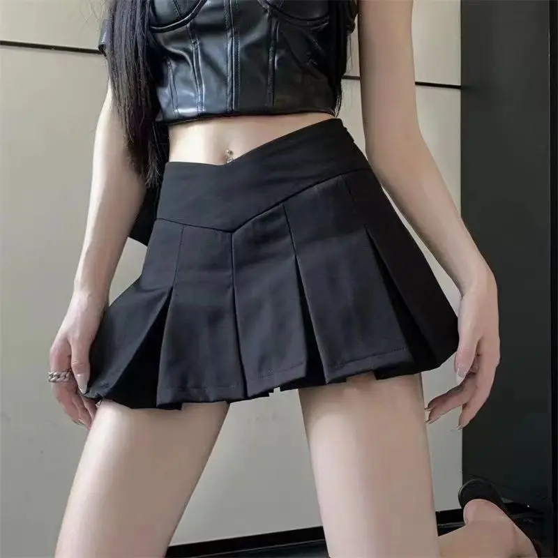 Minifaldas negras con abertura para mujer, falda Sexy de cintura alta para discoteca, ropa de calle coreana para fiesta, falda de línea A delgada Irregular