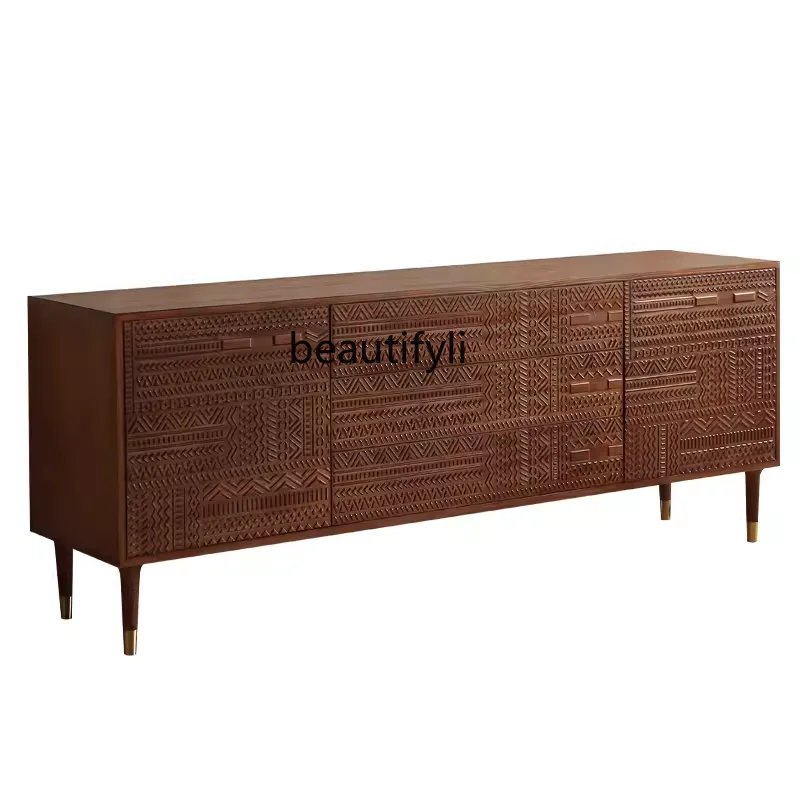 

Nordic Designer Sideboard Cabinet Mid-Ancient Retro Style Home TV Cabinet B & B Solid Wood Chest of Drawers Art Carved Side