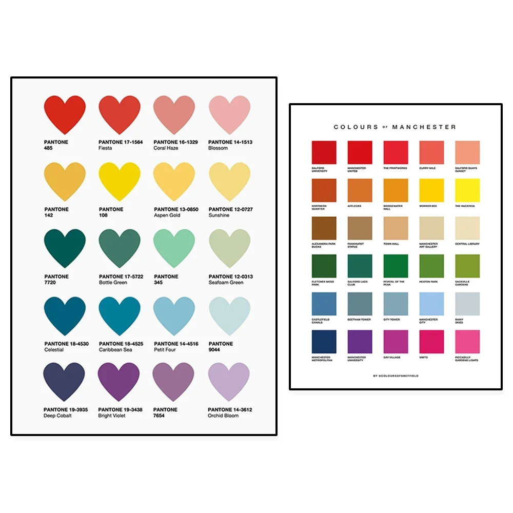 Pantone Red Heart Print, Rainbow Heart Art, Color Spectrum, Heart Print, Manchester Print Colorful Decor Canvas Poster