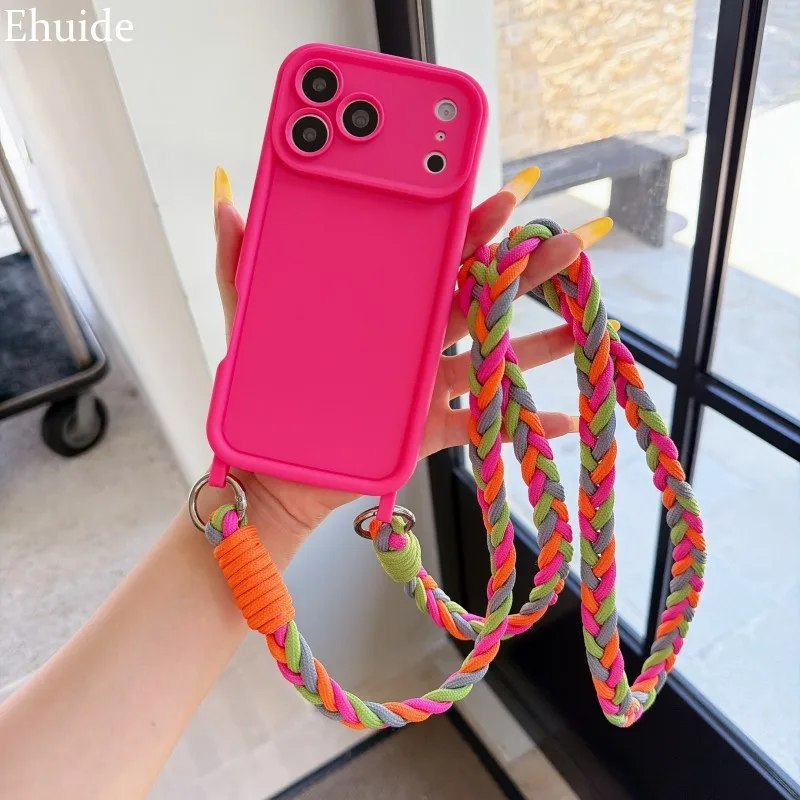 Lanyard-Hülle für iPhone 18 Pro Max 17 14 12 13 15 16 Plus Air Kameraobjektiv Stoßfeste Candy Crossbody Halskordel Geflochtene Riemenabdeckung