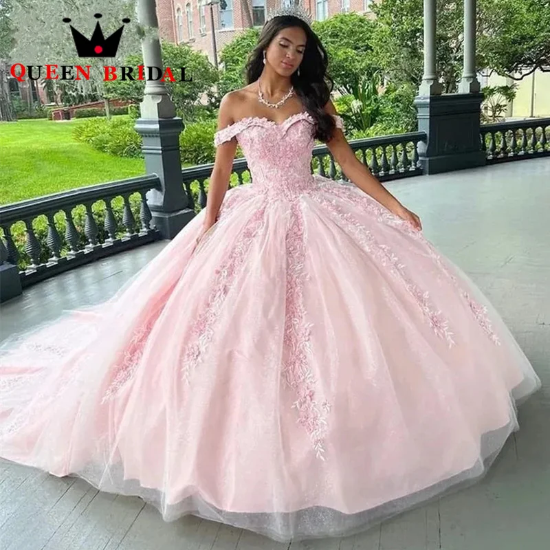 

Платья Quinceanera с открытыми плечами, кружевное тюлевое бальное платье длиной до пола, с открытой спиной и аппликацией, Vestidos De 15, Quinceañera на заказ 2422
