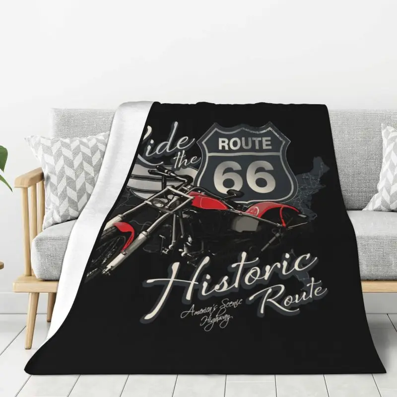 Custom Motorcycle Ride Route 66 Blanket Warm Fleece Soft Flannel US Numbered Highways Throw Blankets Couch Car Spring Autumn