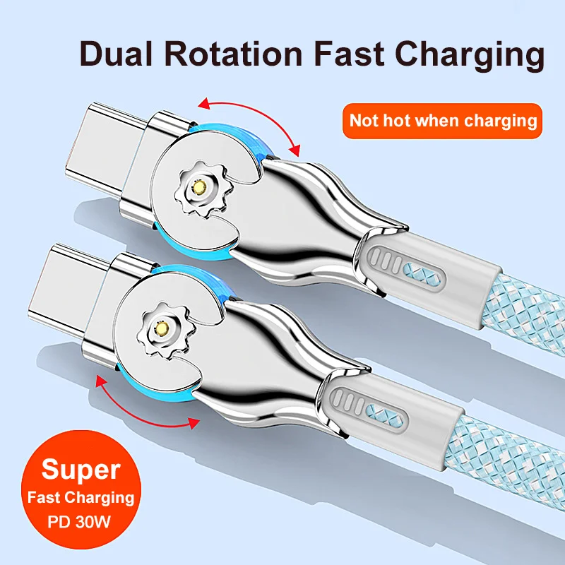 PD 60W Gomito Rotazione di 180 gradi Carica super veloce per Samsung S24 S23 S22 Ultra A54 A53 Nota 20 Plus Cavo da USB C a tipo C 5G