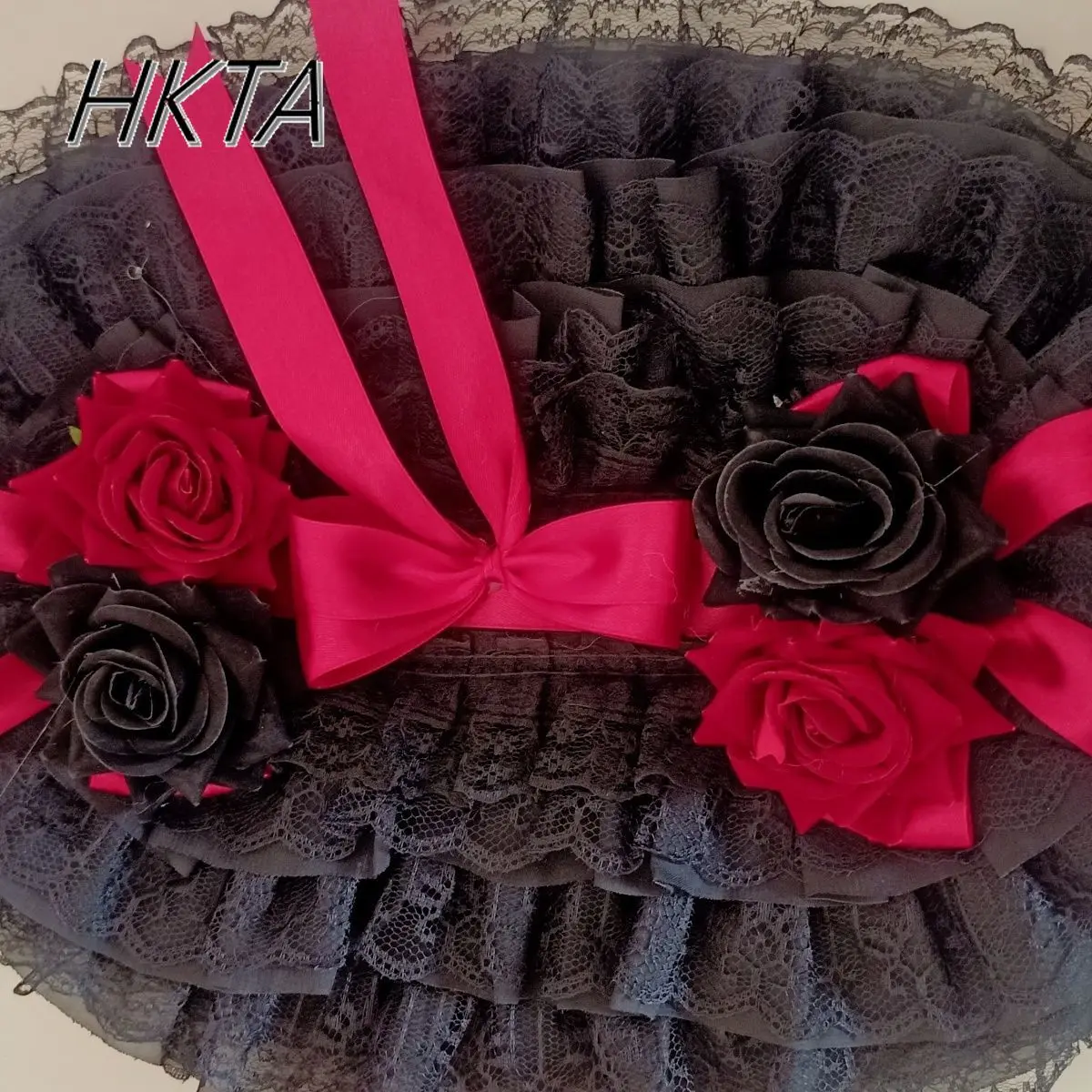 French Style Vintage Lace Adult Lolita Flat Hats Female Fashion Elegant Bow Flowers Cosplay Black and Red Hat Accessories Women