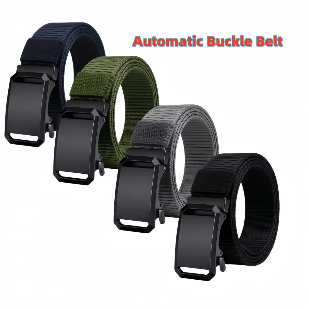 New Automatic Buckle Belt, Canvas Tactical Workwear Casual Outdoor Military Training Pants Belt For Men