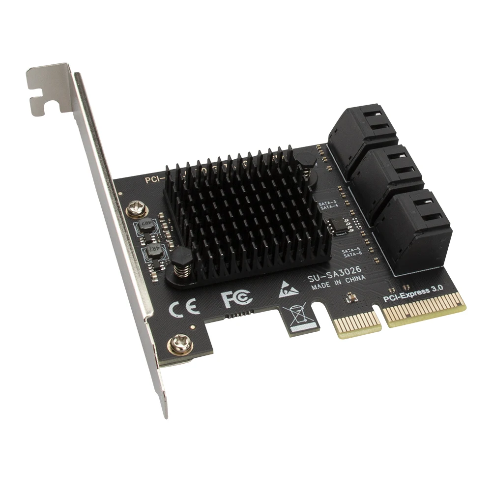 

6 портов SATA III PCI E Express 3.0 4X адаптер карты расширения контроллера 6 Гбит/с, совместимый с процессором ASM 120x65x56 мм