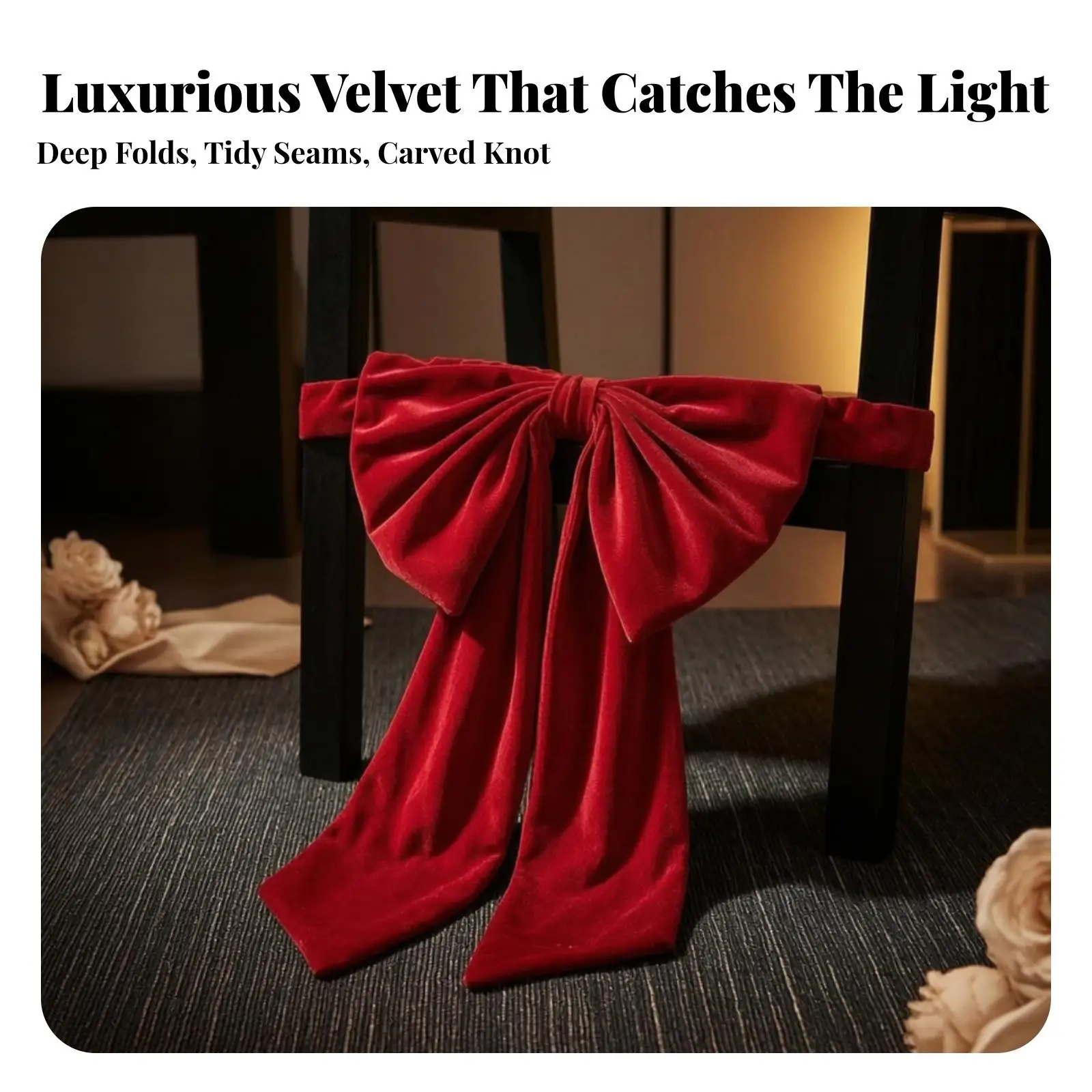 Decorative Seat Bow Velvet Touch Red Sash for Wedding Party Chair Accent with Streamers