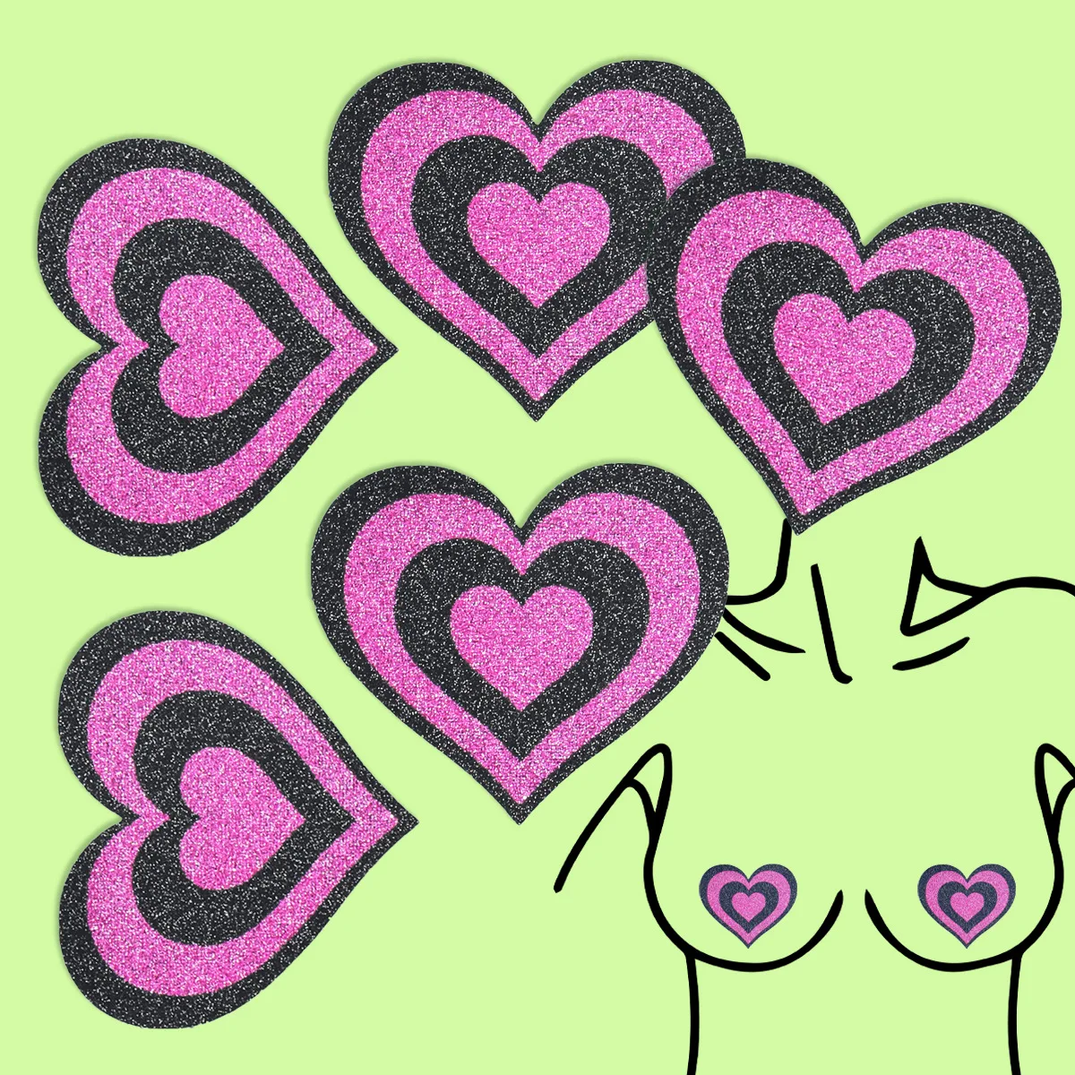 

2025 New Heart Shaped Breast Patch Adult Women Breathable Disposable Sparkling Powder Love Hot Sexy Chest Patch For Cute Girl