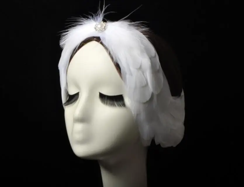 New Style Swan Lake Ballet White Feather Headband For Woman Hair Accessories Headwear PearlsFeather Headpiece