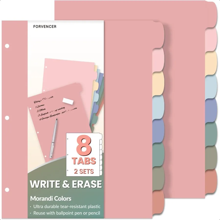 8Tab Binder Dividers with Tabs Big Tabs WriteErase Plastic Dividers for 3 Ring Binder Binder Tabs for Organizers 3 Ring Binder