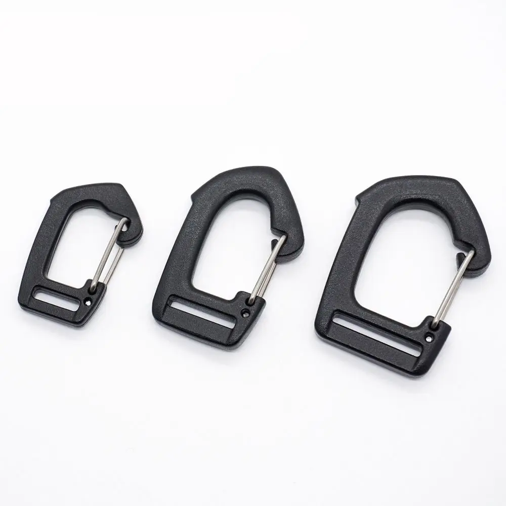 10Pcs 10/15/20/25mm Spring Quickdraws Clip Hooks Black DIY Accessories Elastic Hook Buckle Plastic Mountaineering Quick Hook