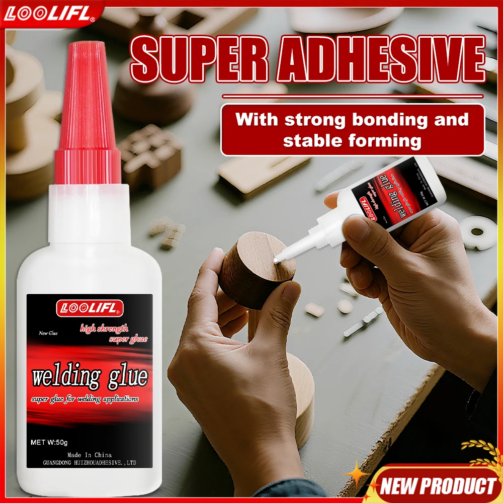 LOOLIFL 50g Welding High Strength Oily Glue-Universal Adhesive Instant Glue for Metal Resin glass Wood, Non-White and waterproof Plastic with 1-3PCs Precision Dispenser.