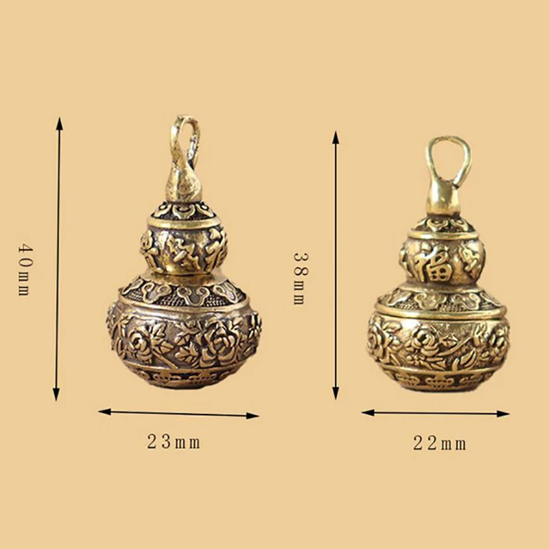 Mini Brass Chinese Letter Blessing Lotus Gourd Charm Copper Lucky Car Key Chain Pendant Pill Box Medicine Case Container Bottle