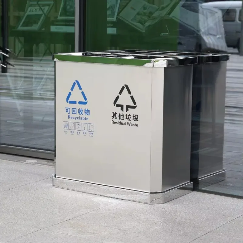 Public Large Sorting Metal Commercial Outdoor Trash Can Street Commercial Galvanized for Sale Garbage Bin