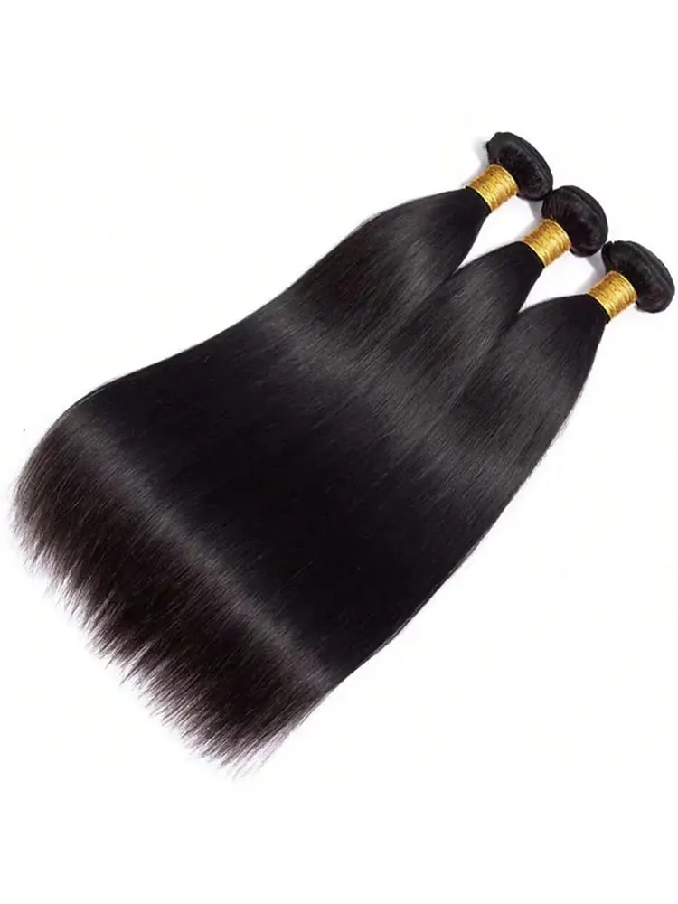 Brazilian Straight Bundles Human Hair 100% Straight Human Hair Quick Weave Hair Combo pack Hair Extensions Natural Color