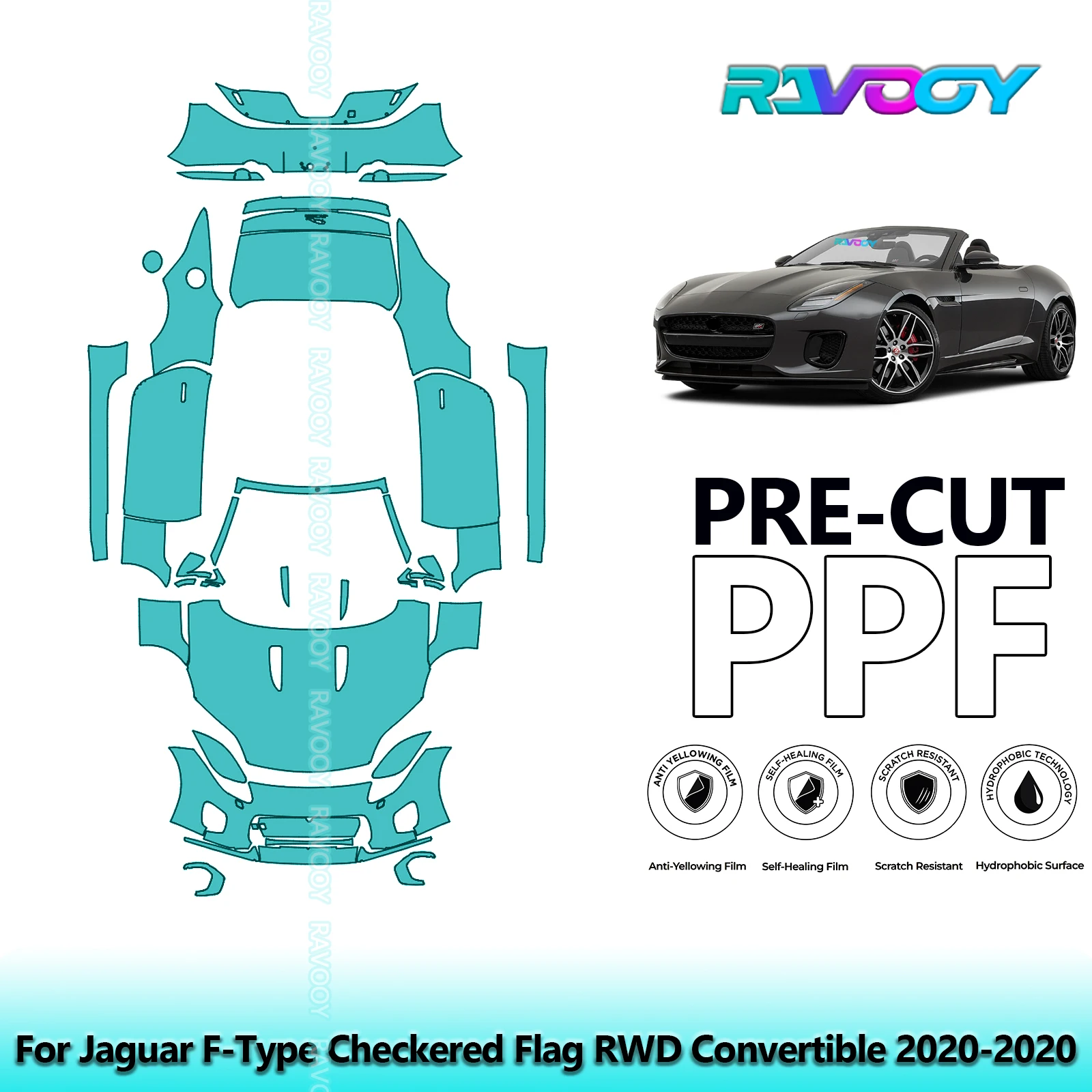 

8.5Mil Precut PPF Paint Protection Film Full Vehicle For Jaguar F-Type Checkered Flag RWD Convertible 2020-2020