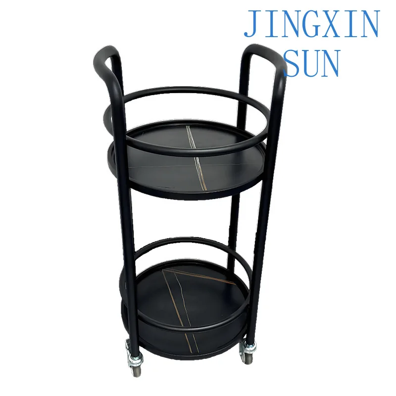 High-end hotel rock slab wine truck stainless steel trolley 4S shop cake snack double-layer round commercial service
