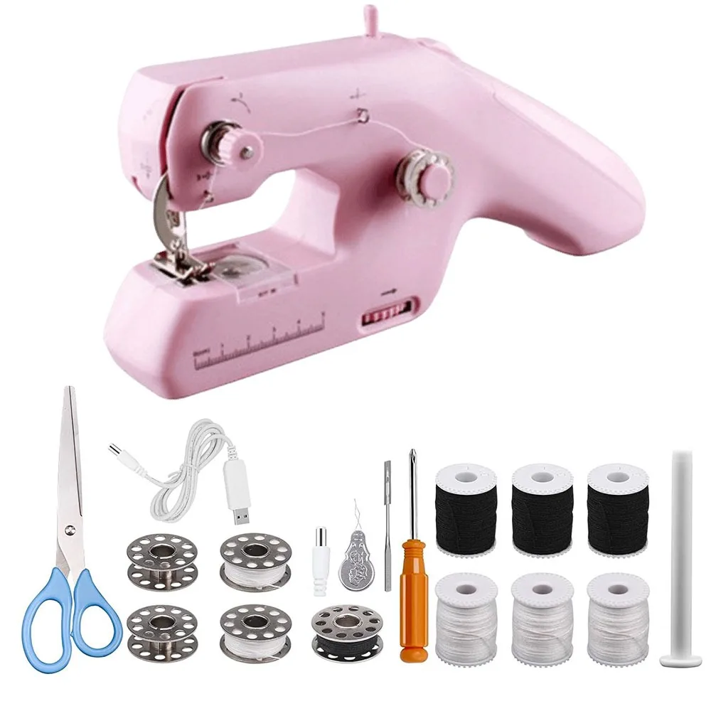 Electric Handheld Sewing Machine USB Rechargeable Dual Line Small Sewing Machine Durable Ergonomic Handle Mini Sewing Machine