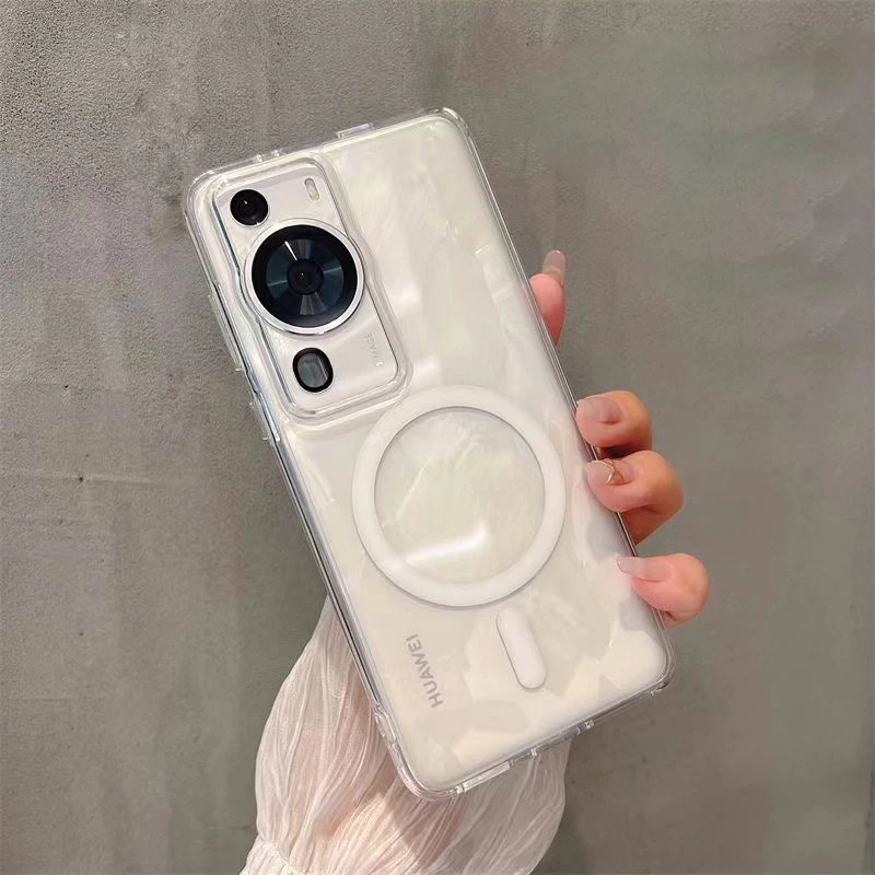 Case For Huawei P60 Magnetic Wireless Charging Soft Bumper Shockproof Hard Clear Cover For Huawei P60Pro P60 Pro Couqe Funda