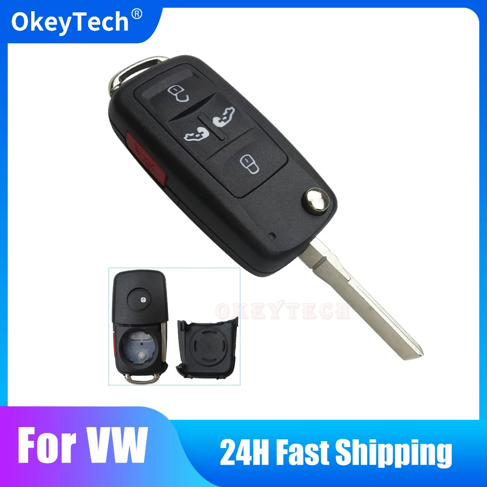 

OkeyTech For VW Sharan Multivan Caravelle T5 Car Key Shell 4+1 Button Flip Folding Remote Key Case Fob For Skoda Uncut Blade