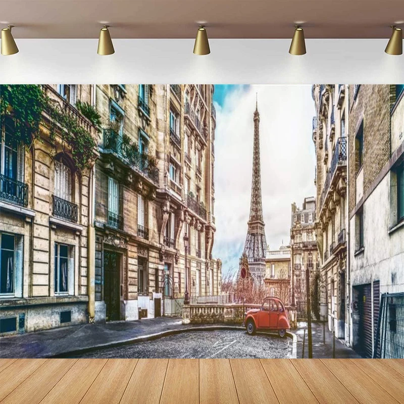 Eiffel Tower Photography Backdrop For Romantic France Paris Old Retro Europe Alley Background hoto Booth Shoot Studio Props