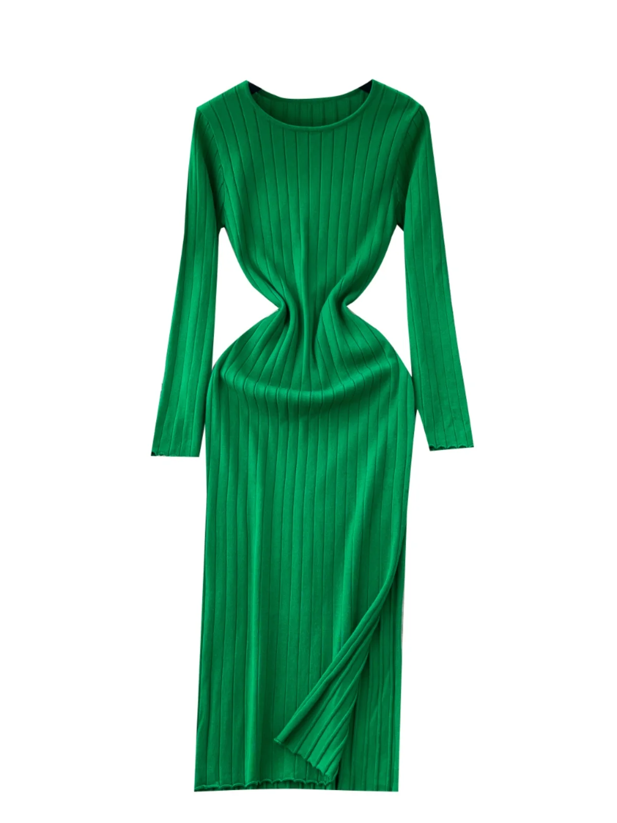 Vestido de Malha F de Crimento Médio, Vestido Suéter Elástico Modelador de Camada Base, Cintura Alta, Estilo Corean...