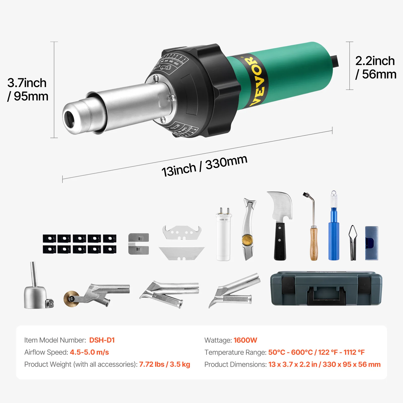 SucceBuy 1600W Plastic Lassen Pistool Hete Lucht Plastic Lasser PVC TPO Vinyl Warmtepistool Lastoorts Pistool Kit met Gereedschapskist voor PP/PE