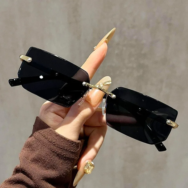 1 Stück minimalistische randlose quadratische Herrenbrille, klare Gläser, für den täglichen Gebrauch und zum Fotografieren – Detail 2