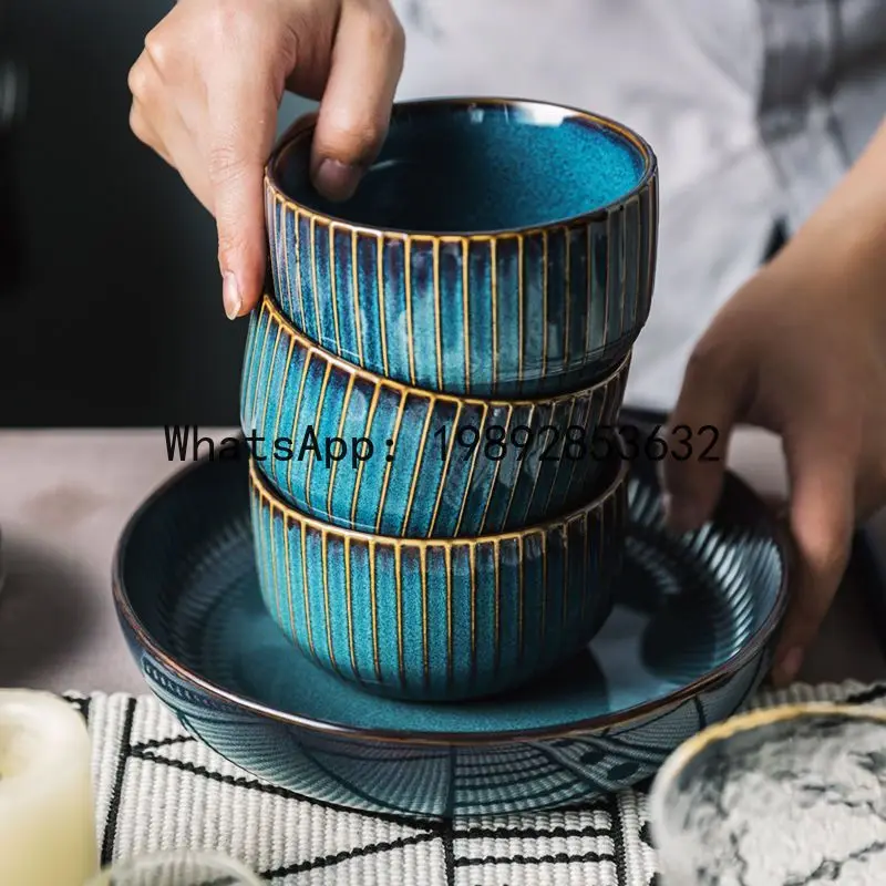 LYY Ceramic Bowls Household Instant Noodles Bowls Plates Household Tableware Big Soup Bowls Rice Dishes Plates Set