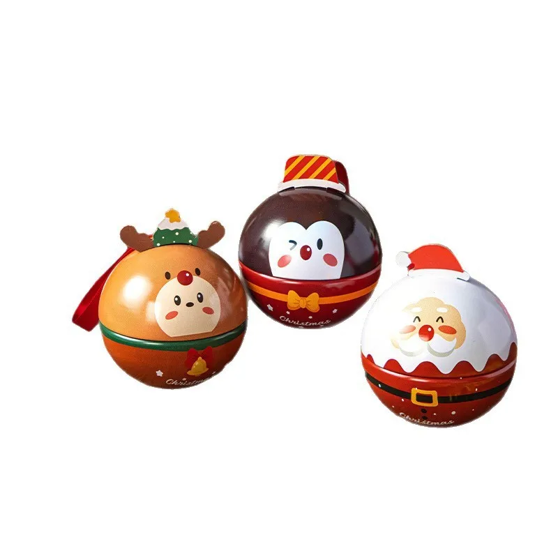 Christmas Round Tin Box Cartoon Santa Snowman Reindeer Penguin Candy Storage Jar Xmas Tree Hanging Decor Holiday Gift Container view 6