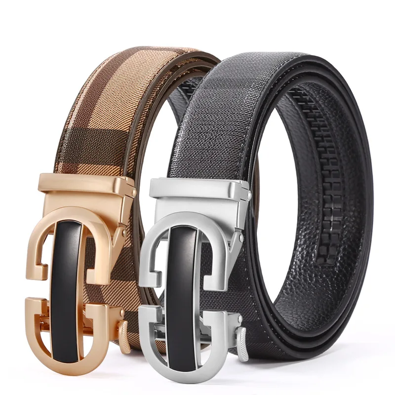 New Men's Alloy Automatic Buckle Belt Middle-aged Young Business Versatile Men's  Leather PU Chain Belt Designer Corset Belt