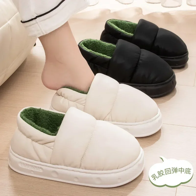 Men Winter Cotton Slippers Waterproof Anti Slip Thick Bottom Shoes Couple Home Use Plush Cotton Slippers Women