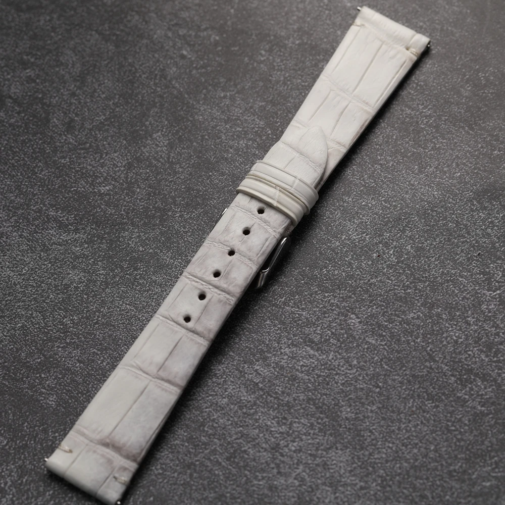 Handmade Crocodile Leather Strap Himalayan White Genuine Leather 20mm*16mm Vintage Ultra-Thin Quick Release Men Bracelet vintage