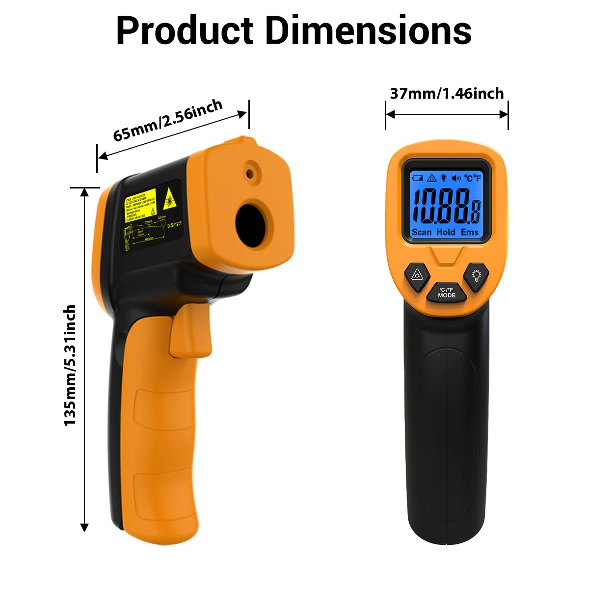 LAOLAU JD 16 Infrarot-Thermometer 600°C 1112°F Berührungsloses Laser-Temperaturmessgerät 0,5s 12 bis 1 Einstellbarer Emissionsgrad BBQ HVAC – Detail 12