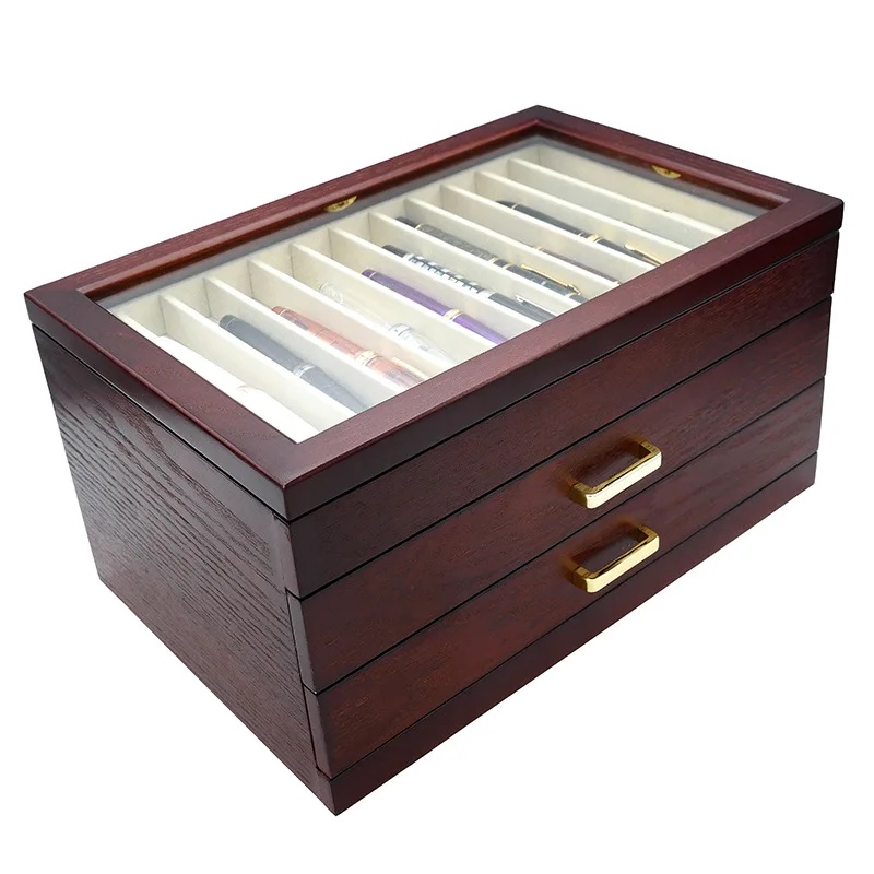 36 Slots Pen Display Box Wood Pen Organizer Box, Top Window Pen Display Case Storage Box Pen Collection Display