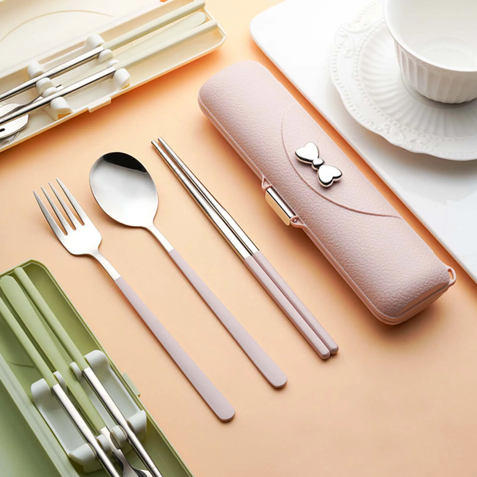 

3pcs Cutlery Set Portable Stainless Steel Cutlery With Storage Box Outdoor Picnic BBQ Use Fork Spoon Chopstick Tableware Kit