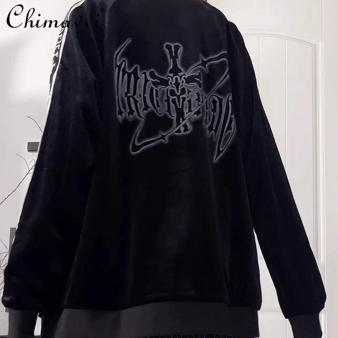 Original Velvet Printed Sportswear Jacket 2025 Autumn New Japanese Subculture Dark Loose Long-sleeved Zipper Sweatshirt Coat