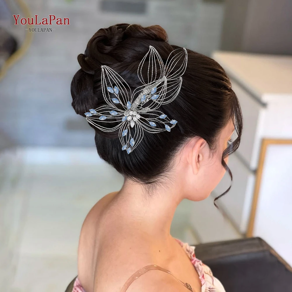 YouLaPan Handmade Hollow Flower Bridal Hair Comb Headwear Opal Rhinestone Hair Jewelry Wedding Tiaras Hair Accessories HP257
