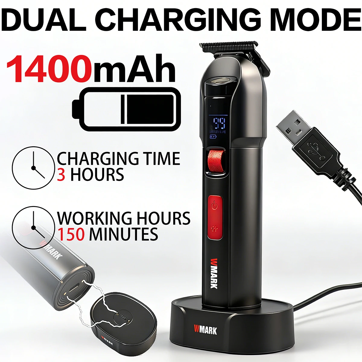 

Профессиональная электрическая машинка для стрижки WMARK Ng-8202, 8000 об/мин, бесступенчатая регулировка, двойное DLC-лезвие, для парикмахерских, с зарядной док-станцией