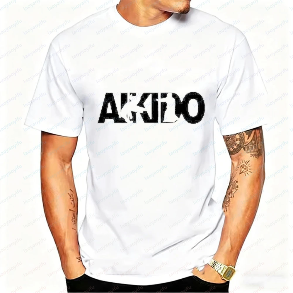Aikido Cotton T-Shirt Martial Arts Tee Personalised Gift Customised Custom Name Message Men Clothing Graphic T Shirts Casual Top