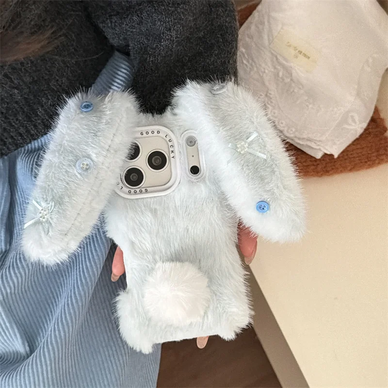 

Cat Ears Fluffy Fuzzy Plush 3D Fur Case For iPhone 17 pro max Lovely rabbit Soft cases for iphone 16 15 13 14 Pro Max Girl gifts