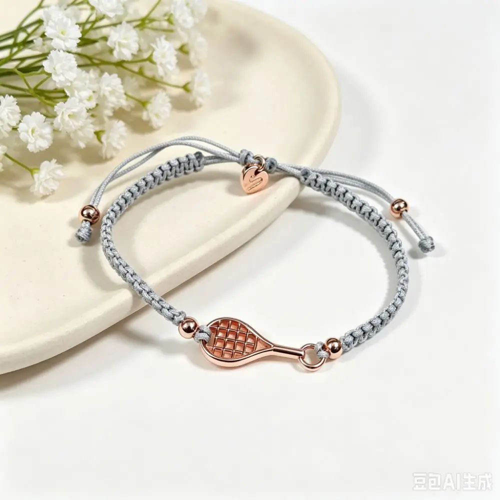 Adjustable Rope Chain Tennis Racket Bracelet Handwoven Copper Material Racket Charm Bracelet Lightweight Design Vintage Style