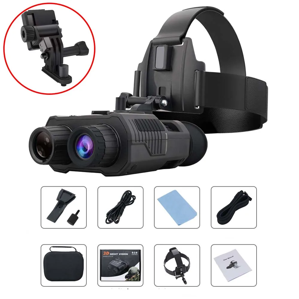 NV8000 Plus Night Vision Goggles 3D Display 4X Digital Zoom Infrared Head Mounted Night Vision Binoculars for Hunting/Surveillan