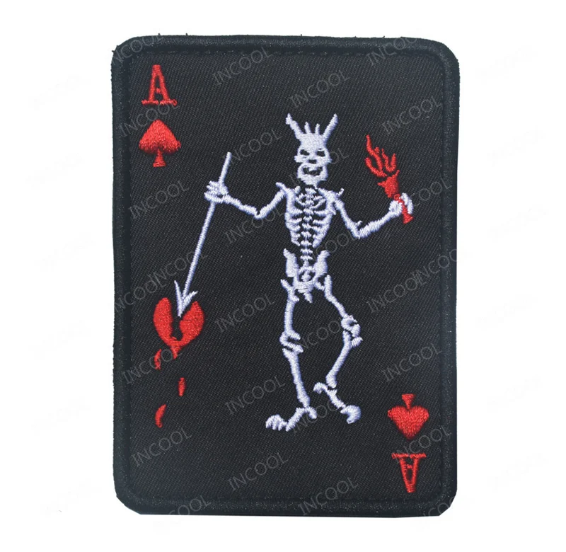 Poker Embroidery Patches Cat Eyes Infrared IR Reflective Skull Patch For Clothing Bag Death Card Appliqued