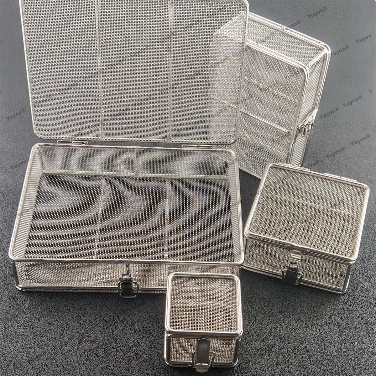 Dental Sterilization Basket with Cover 304 Stainless Steel Net Basket with Lid Ultrasonic Cleaning Box Filter Draining Basket