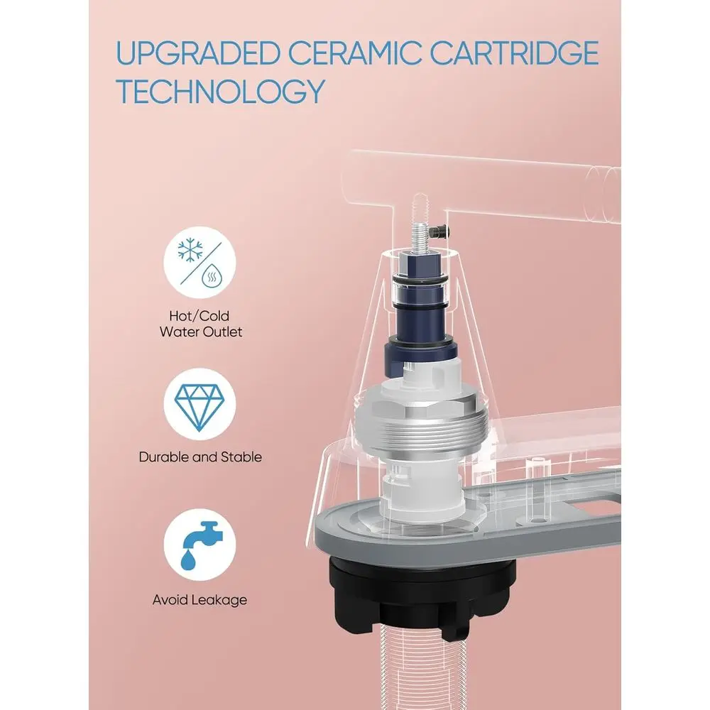طقم صنبور حوض مركزي ذهبي مصقول مكون من قطعتين مع 3 فتحات و4 مساحات وصرف منبثق وخرطومين #4