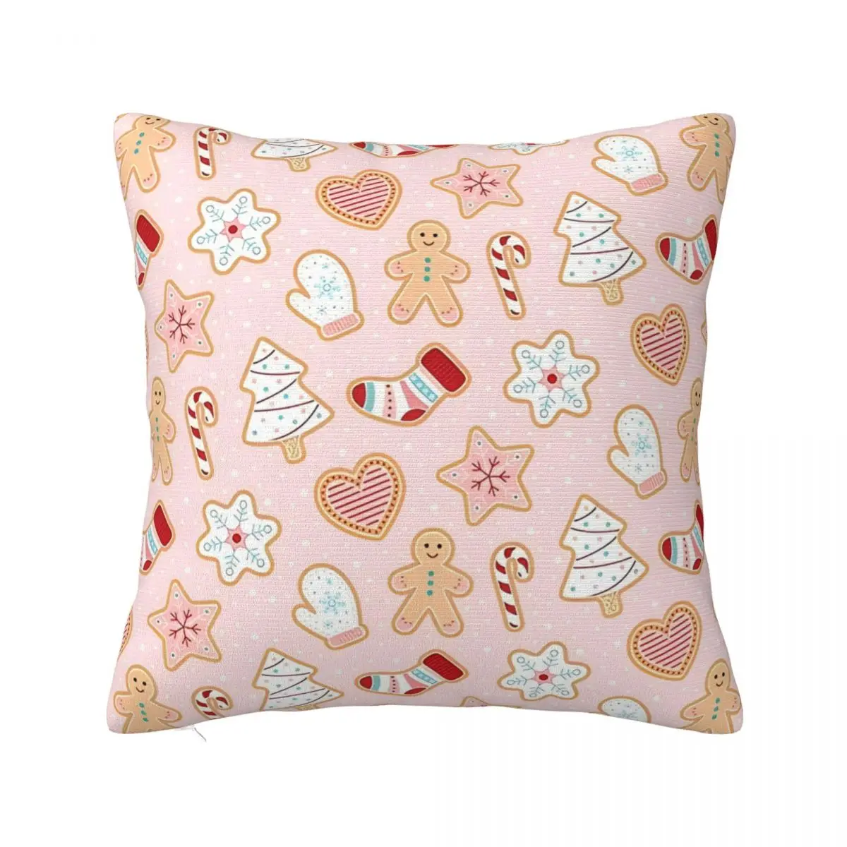 Christmas Gingerbread Pattern Pastel Pink Red Pillowcase Double-sided Printing Cushion Cover Gift Throw Pillow Case Cover Home