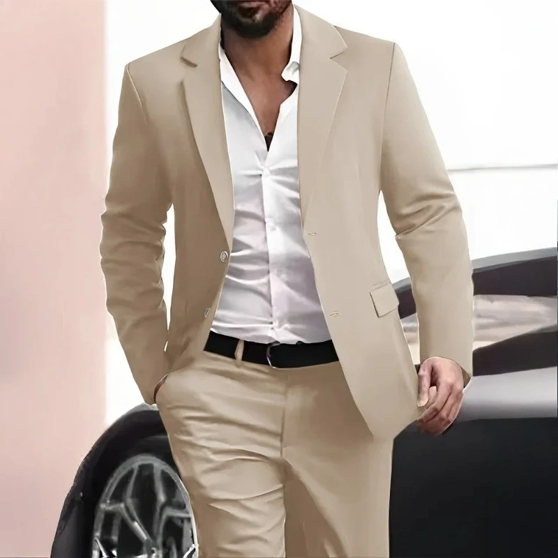

2 Pieces Men's Suits Beige Men Slim Fit Single Breasted Suit Wedding Prom Party