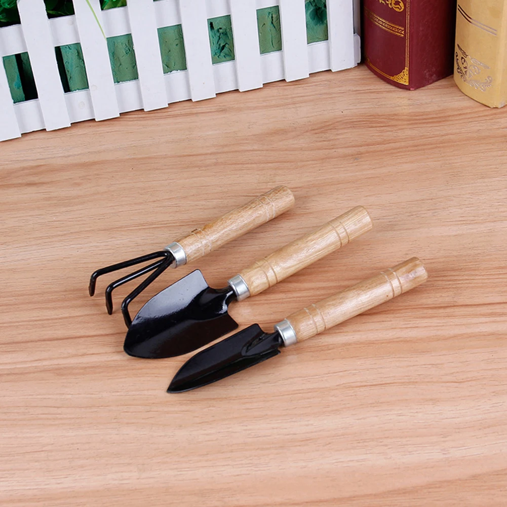 3 Piece Set Mini Gardening Potting Tools Wooden Handle Shovel Rake Shovel Multifunctional Household Plant Bonsai